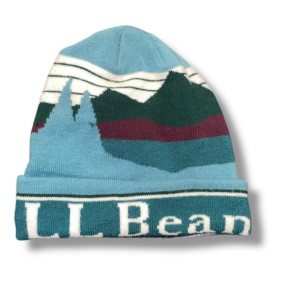 LL Bean Katahdin Beanie Hat Cuffed Adult Skullie Skyline Mountain Ski Snow Retro - Picture 10 of 13